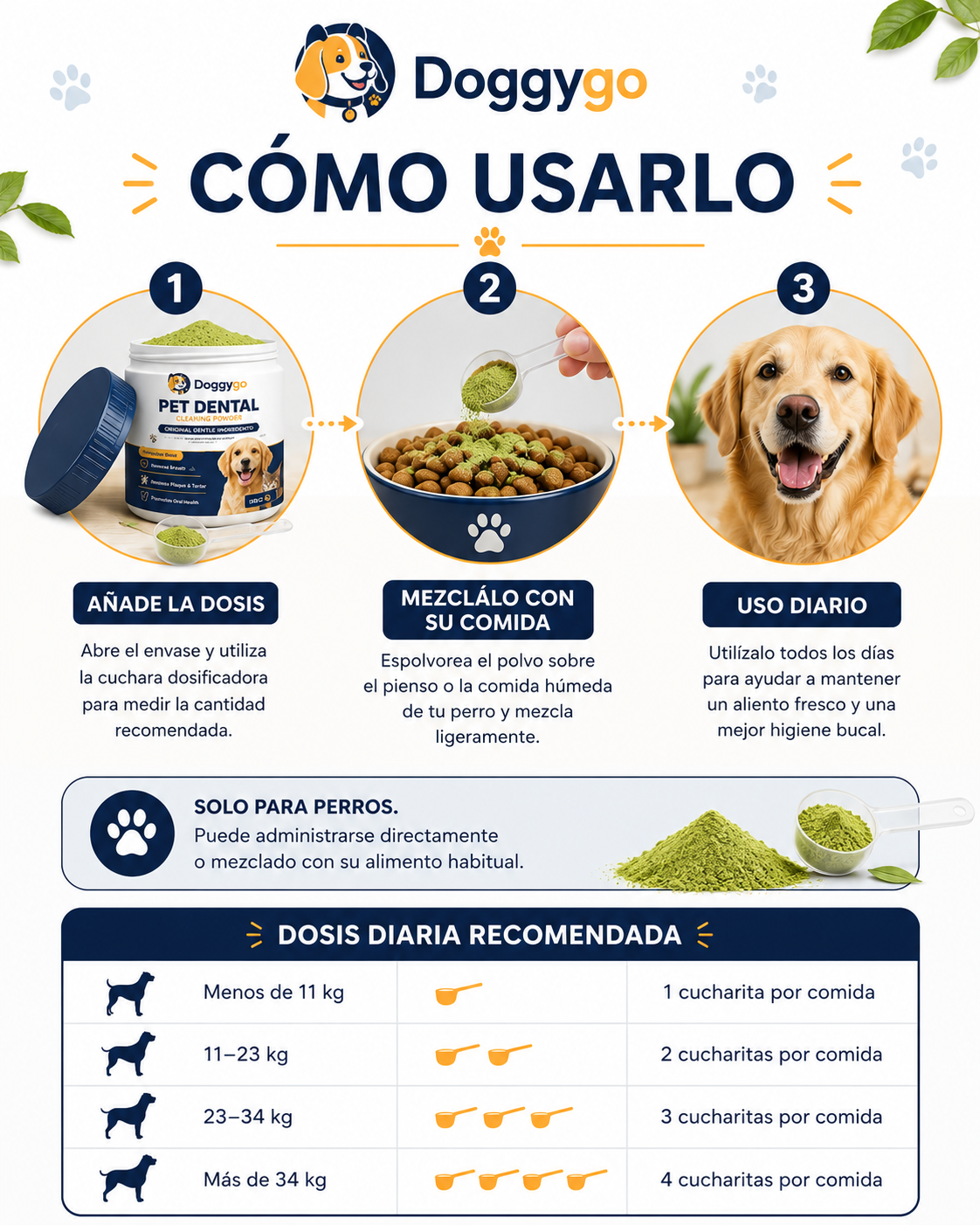 DoggyGo Smile+ - Polvo Dental Premium para Perros